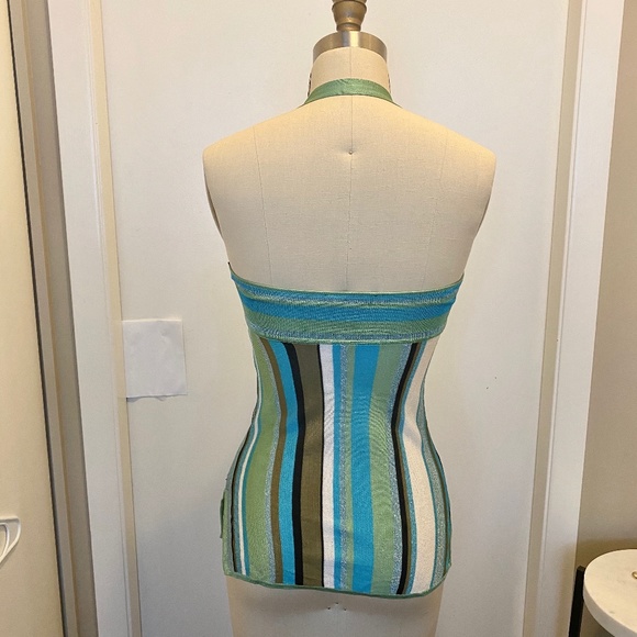 Bebe Sparkle Striped Halter Top Green Blue XS - Picture 10 of 10